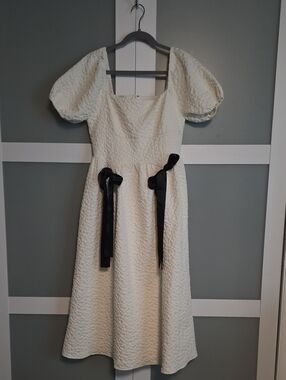 böhme Cream Textured Dress with Smocked Back